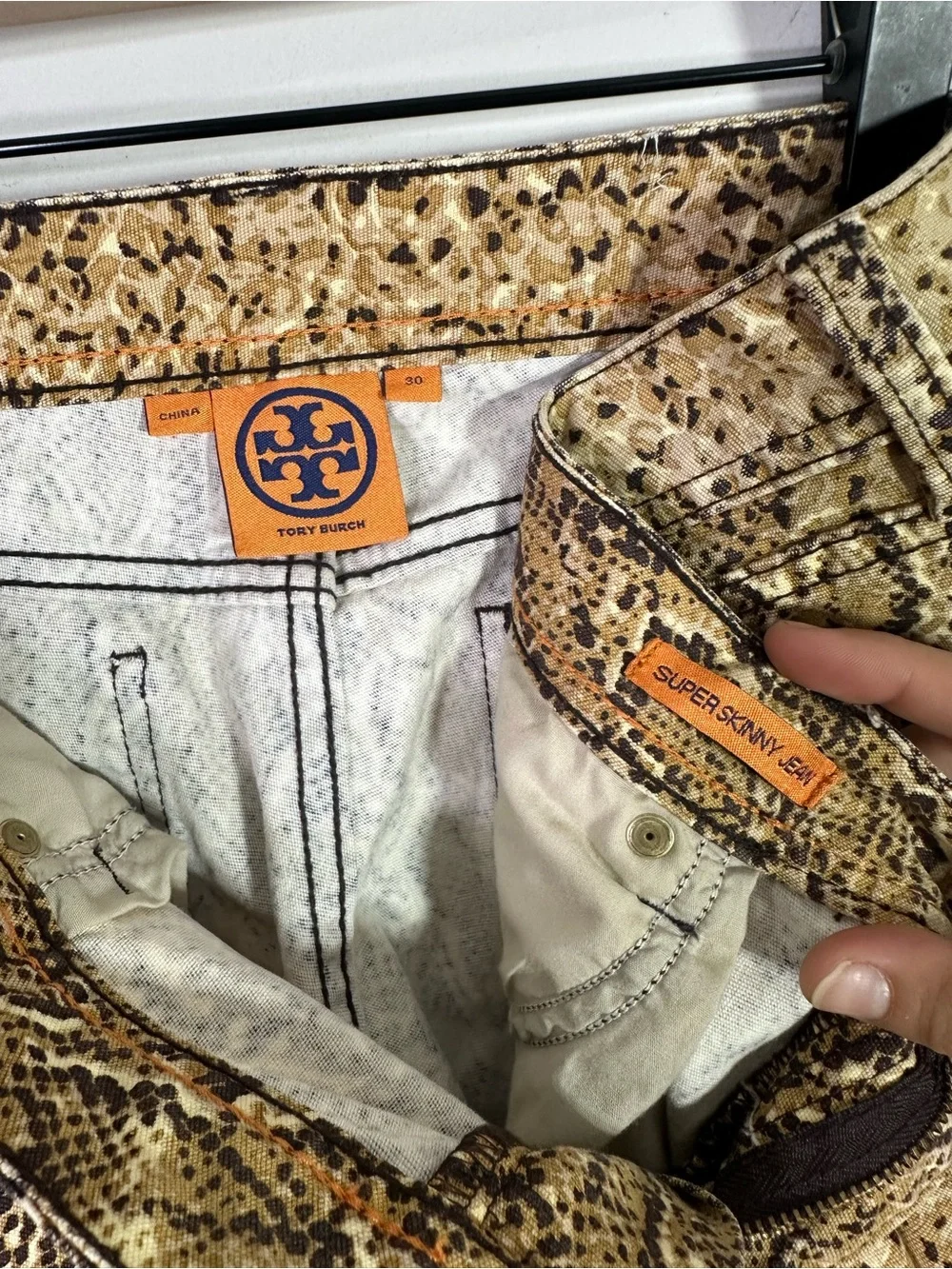 Tory Burch Brown Snakeskin Print Mid Rise Super Skinny Jeans